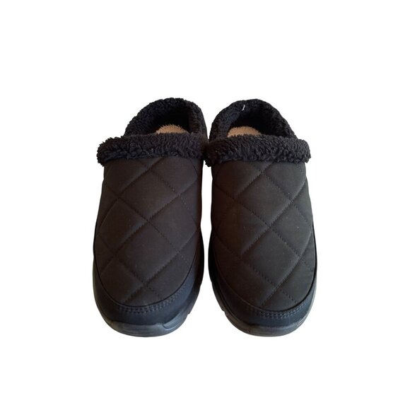Vera Bradley Black Quilted Slip-On Slippers Faux Fur Lining Rubber Sole Size 10 - Picture 1 of 6